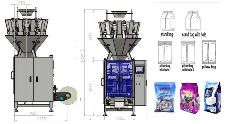 Stainless Steel Material, Ef 0.5kg~5kg Ice Cube Bag, Food Automatic Weighing Vertical Forming, Filling Sealing Vffs Packing Machine