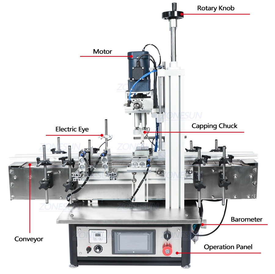 Zonesun Pneumatic Vial Desktop Screw Automatic Glass Screw Perfume Pet Plastic Round Bottle Capping Machines